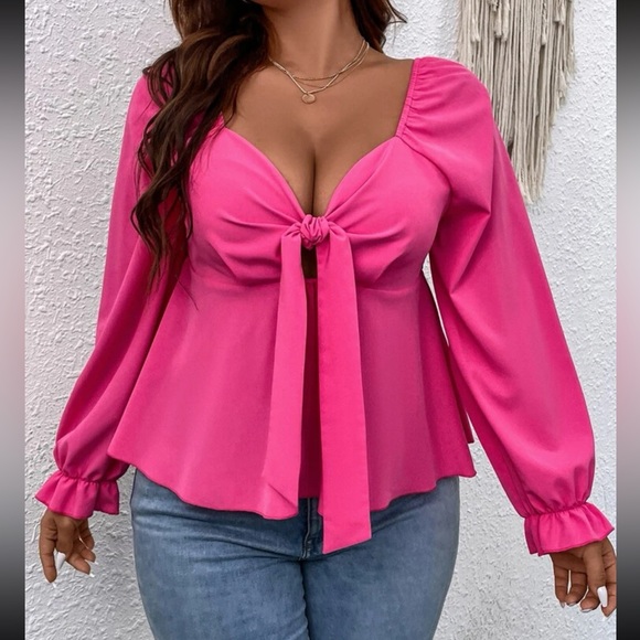 Boho sweetheart neck knot front peplum blouse - Picture 7 of 16